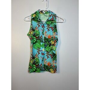 Tzu Tzu Womens Sleeveless Polo Shirt Top 1/4 Zip Tropical  Tennis Golf Size S